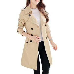 Women's Double-Breasted Trench Coat Classic Lapel Overcoat Slim